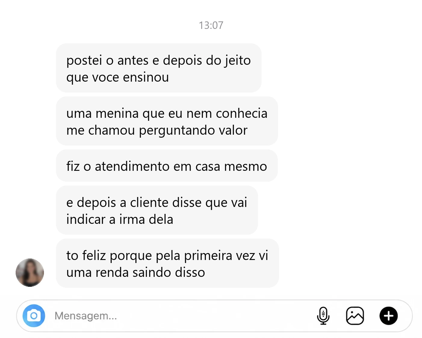 Exemplo ilustrativo de mensagem de aluna do método
